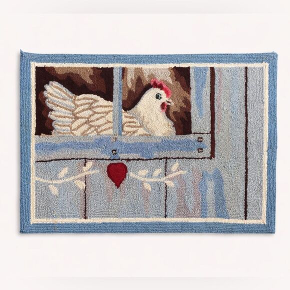 Unbranded Other - Vintage Hand Hooked Chicken Window Rug 36” x 24” Primitive Folk Art Americana